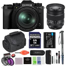 Fujifilm - X-T5 Mirrorless Camera with 16-80mm Lens (Black) Bundle with Extra Battery, Monopod, 72MM 3PC Filter Kit & More