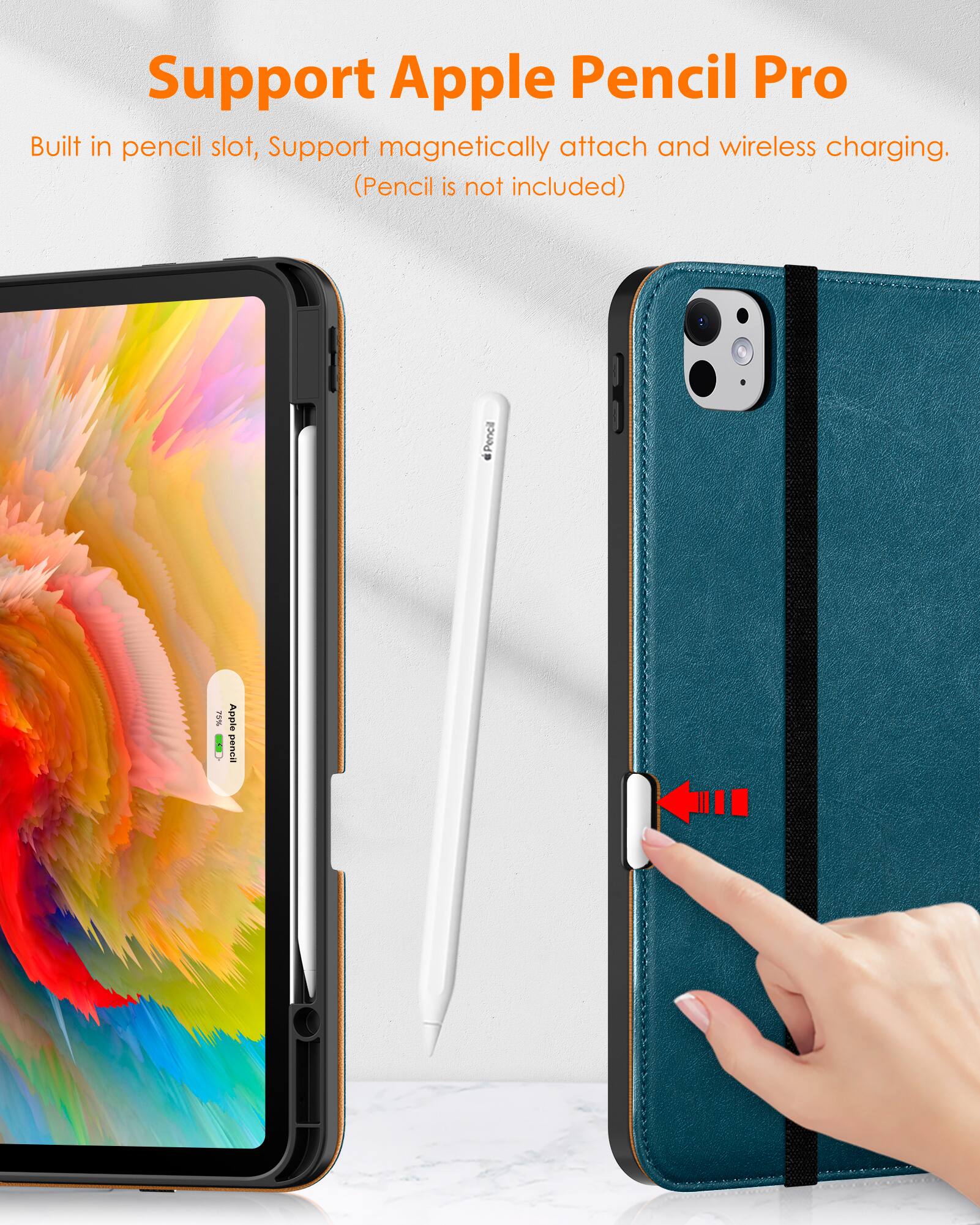 Support Apple Pencil Pro

Built in pencil slot, Support magnetically attach and wireless charging. (Pencil is not included)