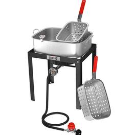 FEASTO - 18QT Outdoor Propane Deep Fryer with Dual Baskets, Aluminum Fish Fryer - Silver & Black