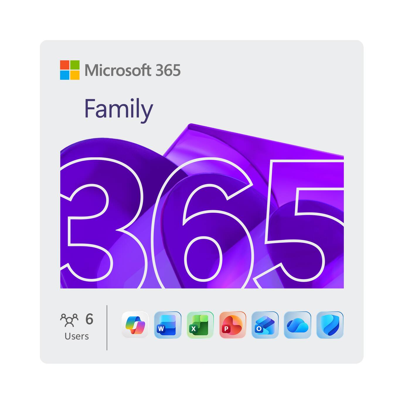 Microsoft 365 Family  
6 Users  
W X P O