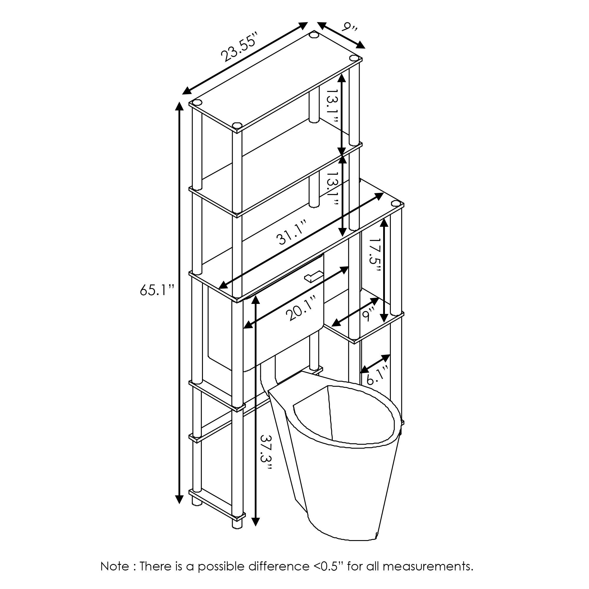 23.55"  
9"  
13.1"  
65.1"  
13.1"  
31.1"  
20.1"  
17.5"  
9"  
6.1"  
37.3"  

Note: There is a possible difference <0.5" for all measurements.