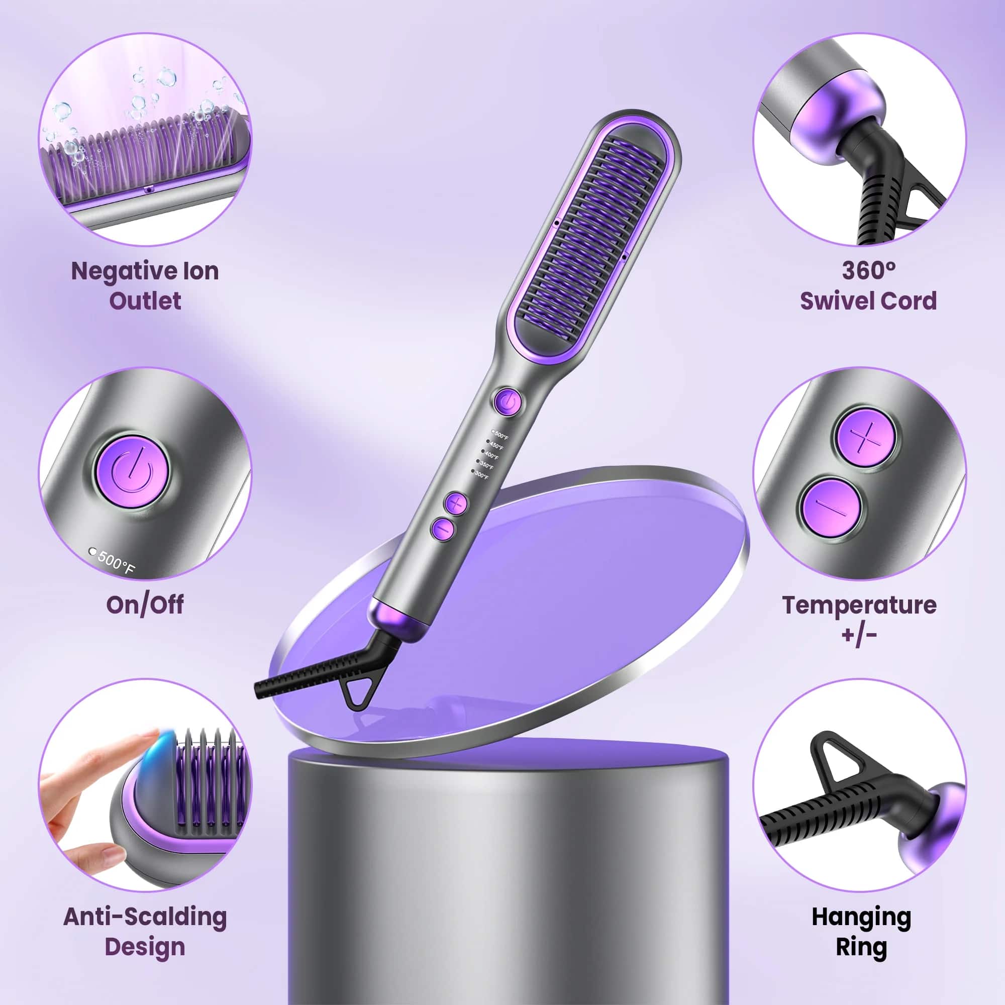 NEXPURE Hair Straightener Brush, Ionic Straightening Brush with 5