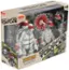 The text on the image is about a box of action figures from the Teenage Mutant Ninja Turtles franchise. The box contains figures of the four main characters: Leonardo, Donatello, Michelangelo, and Raphael. The figures are in their white and red costumes, and they are displayed in a clear plastic case. The box is designed to resemble a pizza box, which is a nod to the popular pizza-themed turtles. The action figures are made by Neca, and the box is labeled with the name "Eastman and Laird's Teenage Mutant Ninja Turtles."
