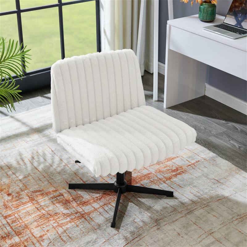 Alt View 2. HTUTWOO - Adjustable Swivel Criss Cross Chair - Wide Seat Office Vanity Chair, 360° Swivel, Height Adjustable, Tilting Function - Cream White.
