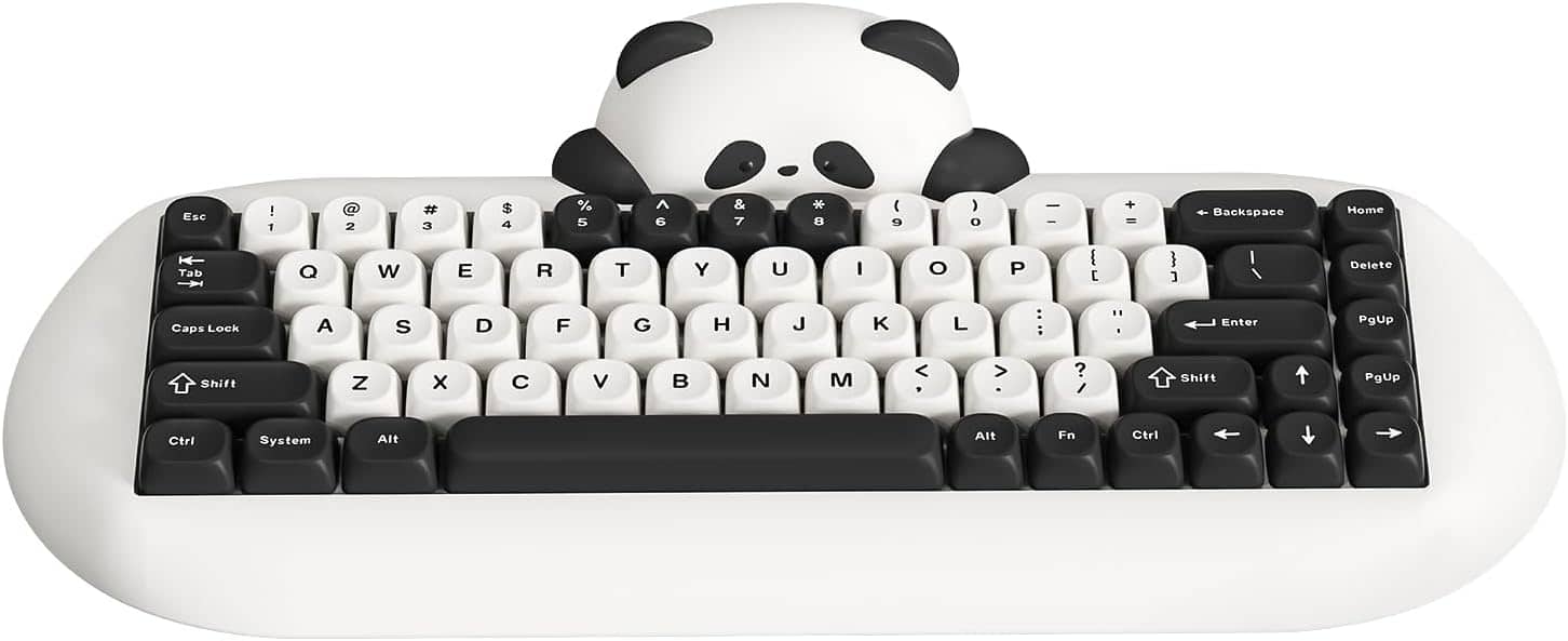 Wikistore - C68 Panda Wireless Mechanical Keyboard,Cute Keyboard with PBT Keycaps, RGB Backlit, Hot Swappable Creamy Keyboard - White