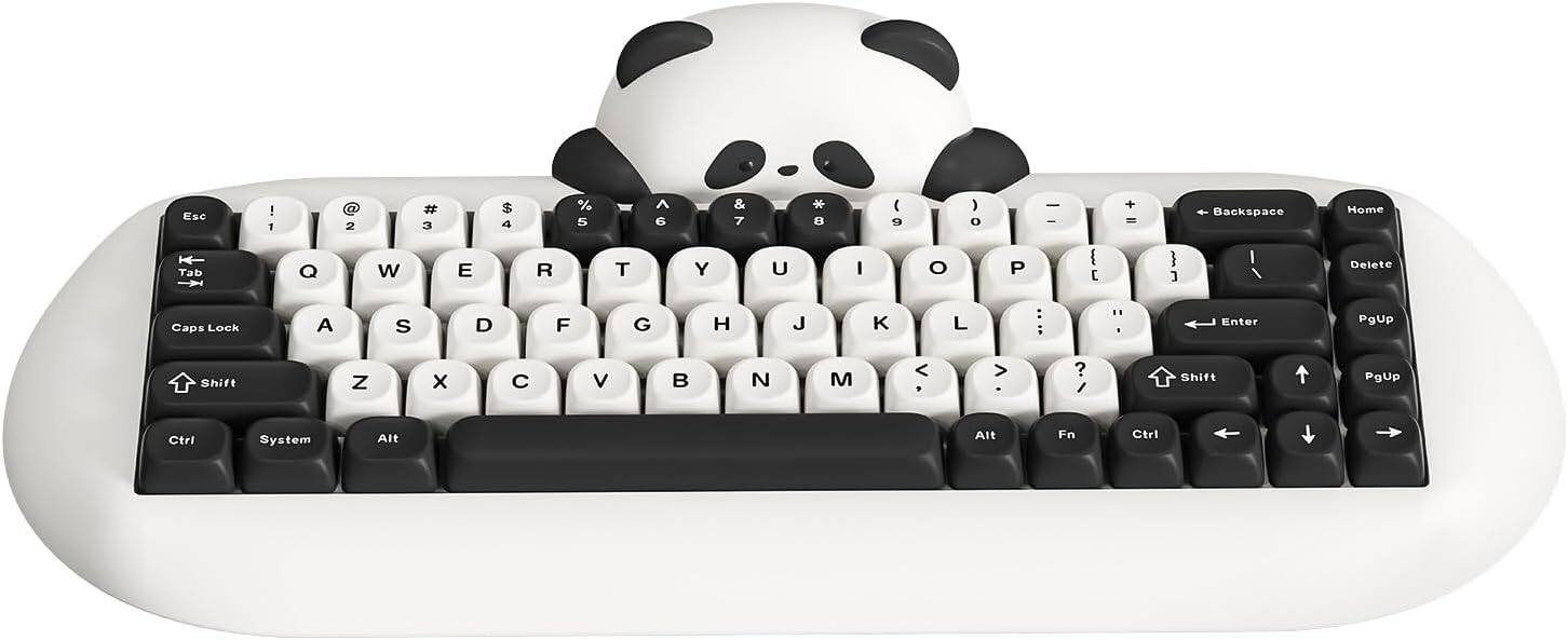 Wikistore - C68 Panda Wireless Mechanical Keyboard,Cute Keyboard with PBT Keycaps, RGB Backlit, Hot Swappable Creamy Keyboard - White