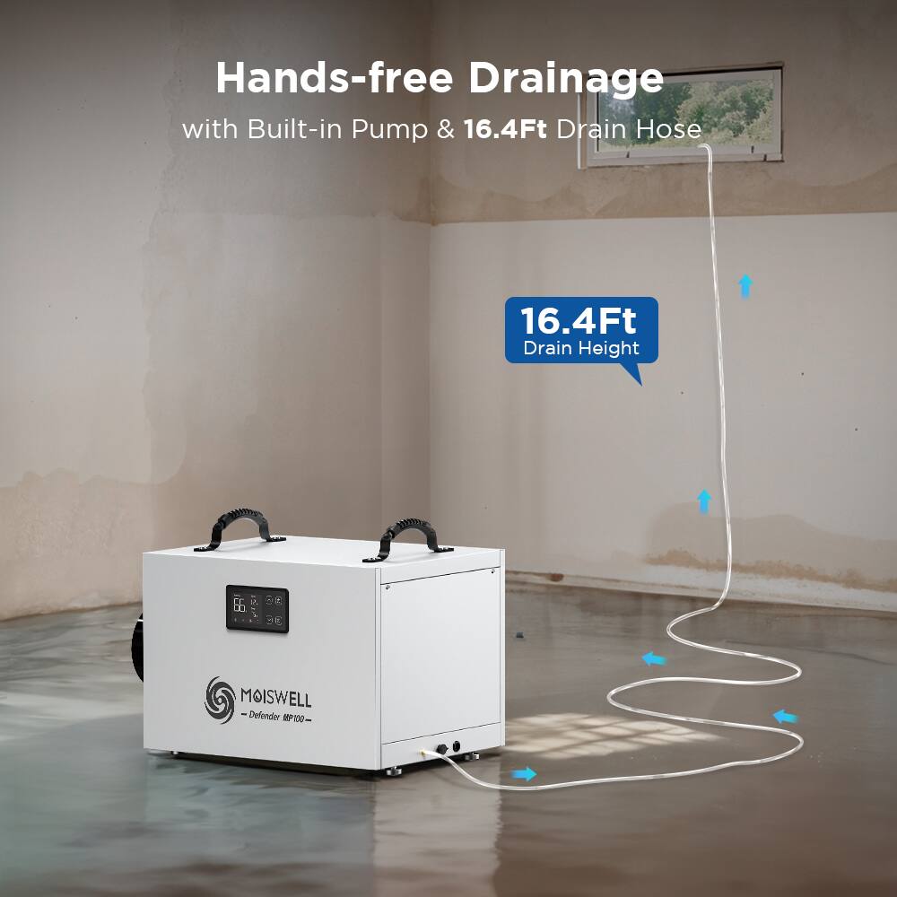 Hands-free Drainage with Built-in Pump & 16.4Ft Drain Hose  
16.4Ft Drain Height  

MOISWELL - Defender AP-100