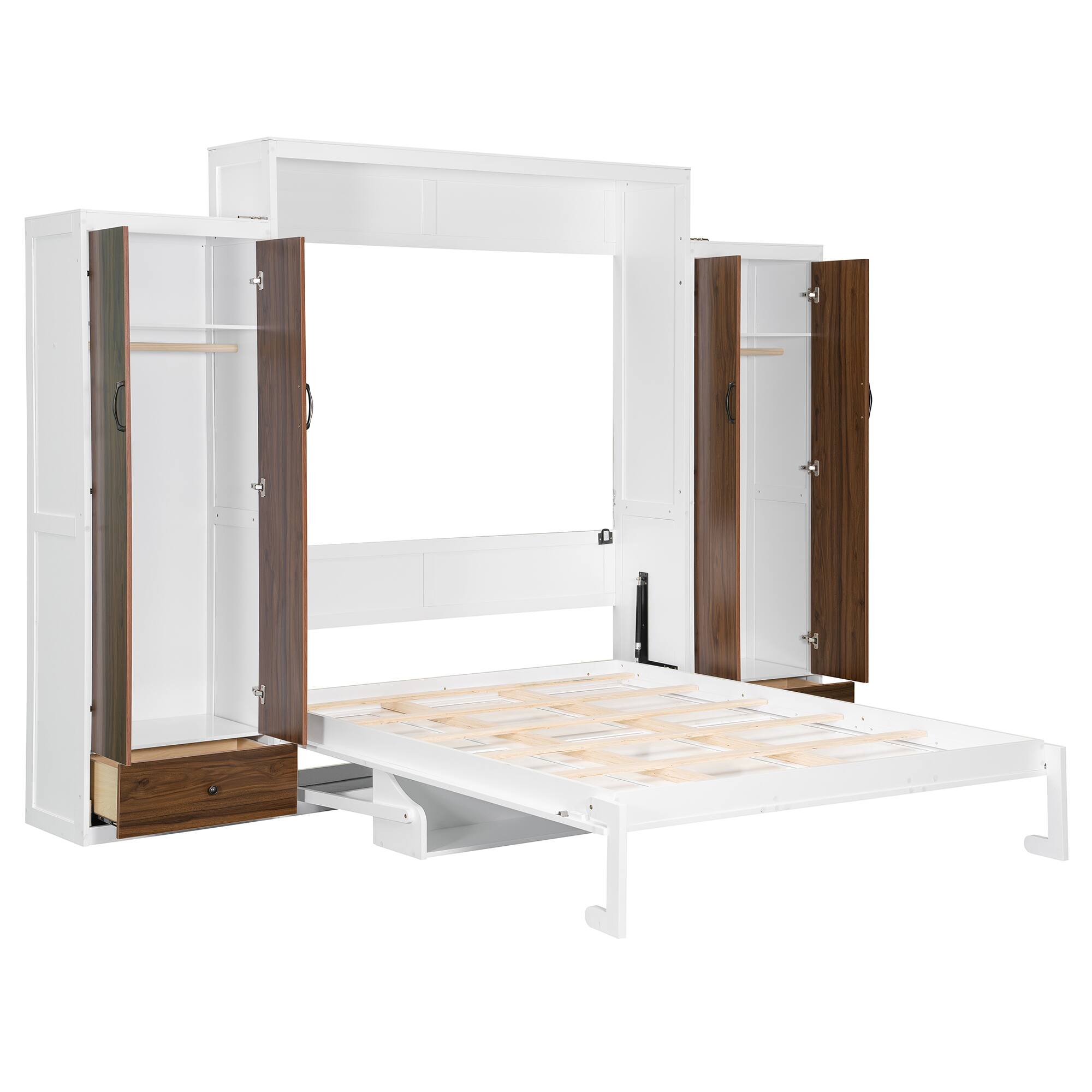 Alt View 1. Tiramisubest - Full Size Murphy Wall Bed in White, MDF+LVL, Space-Saving & Multi-Functional - White.