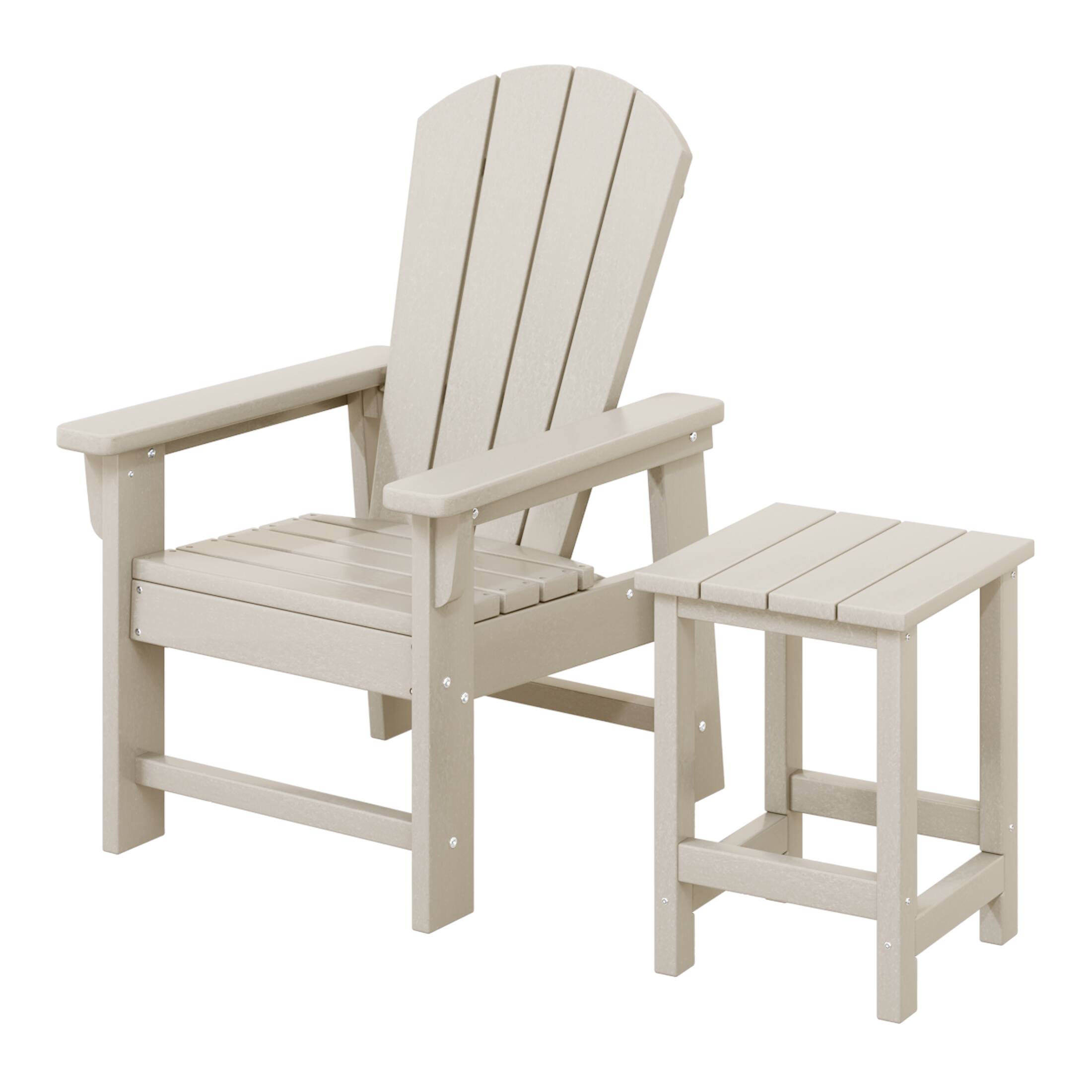 Front. WestinTrends - WestinTrends Malibu 2-Piece Kids Outdoor HDPE Adirondack Chair With Square Side Table Set - Sand.