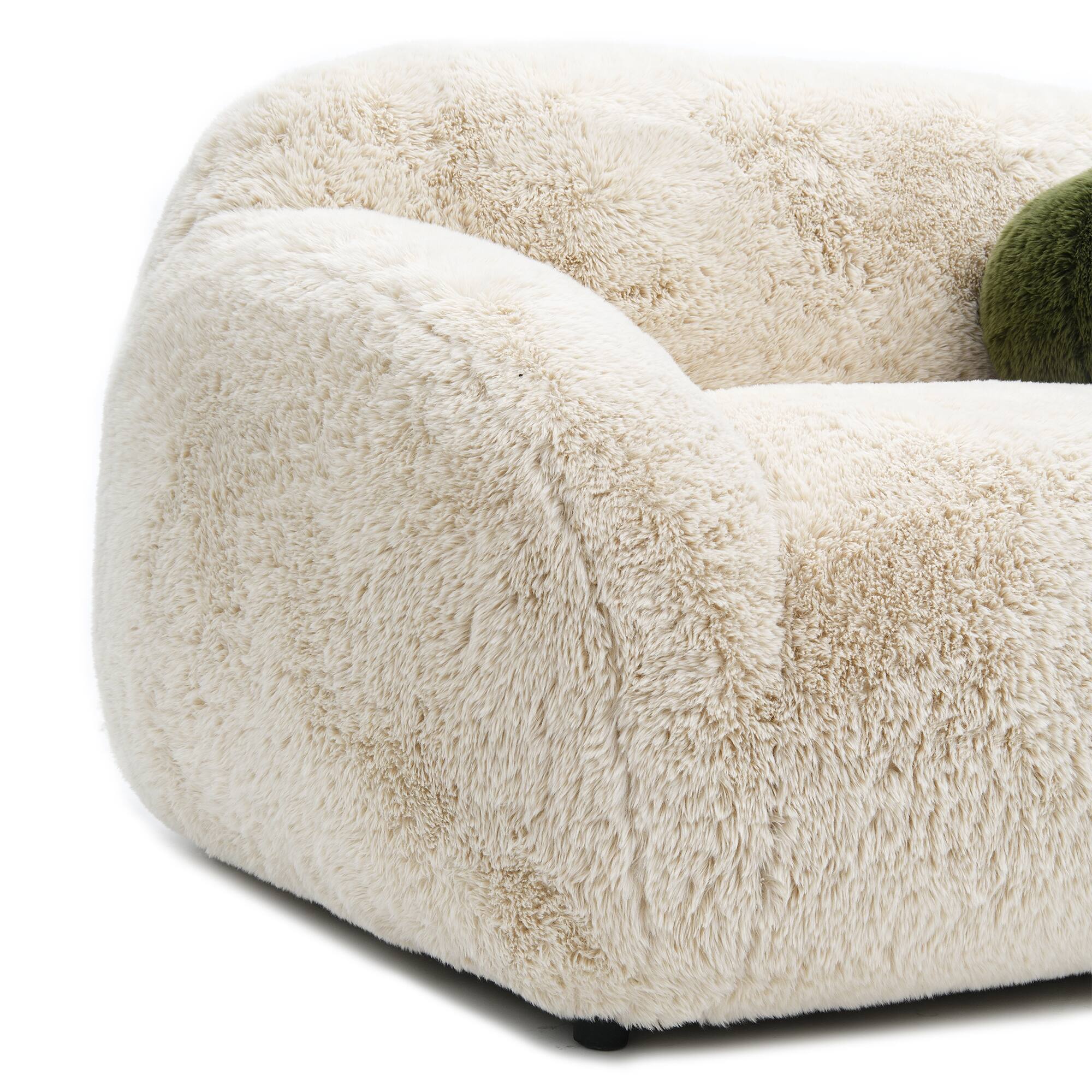 Alt View 5. Vaczon - Faux Fur Loveseat Sofa Cozy Shaggy Plush Chair for Home Apartment or Lounge Area with Accent Pillows - Sand.