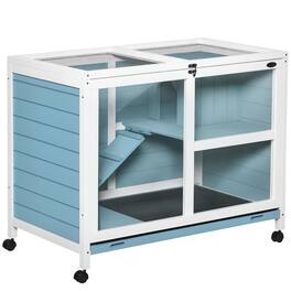 Pawhut - Rabbit Hutch with Wheels, Desk and Side Table Sized, Wooden, Waterproof, Removable Tray, Openable Roof