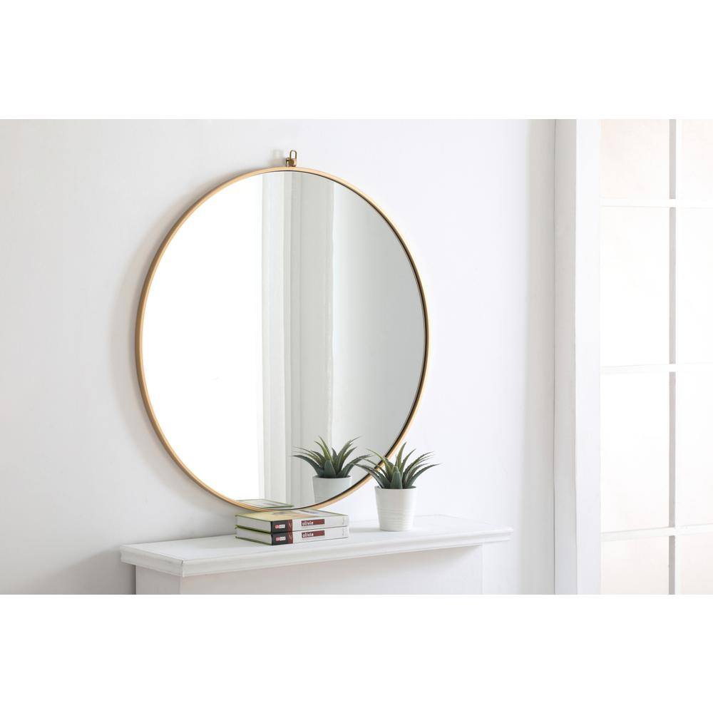 Alt View 2. Elegant Decor - Metal frame Round Mirror with decorative hook 36 inch Brass finish - Brass.
