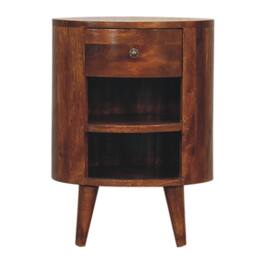 Artisan Furniture - Solid Wood Cortez Nightstand, 1 Drawer, 2 Open Slot, Nordic Legs, Dark Brown - Chestnut