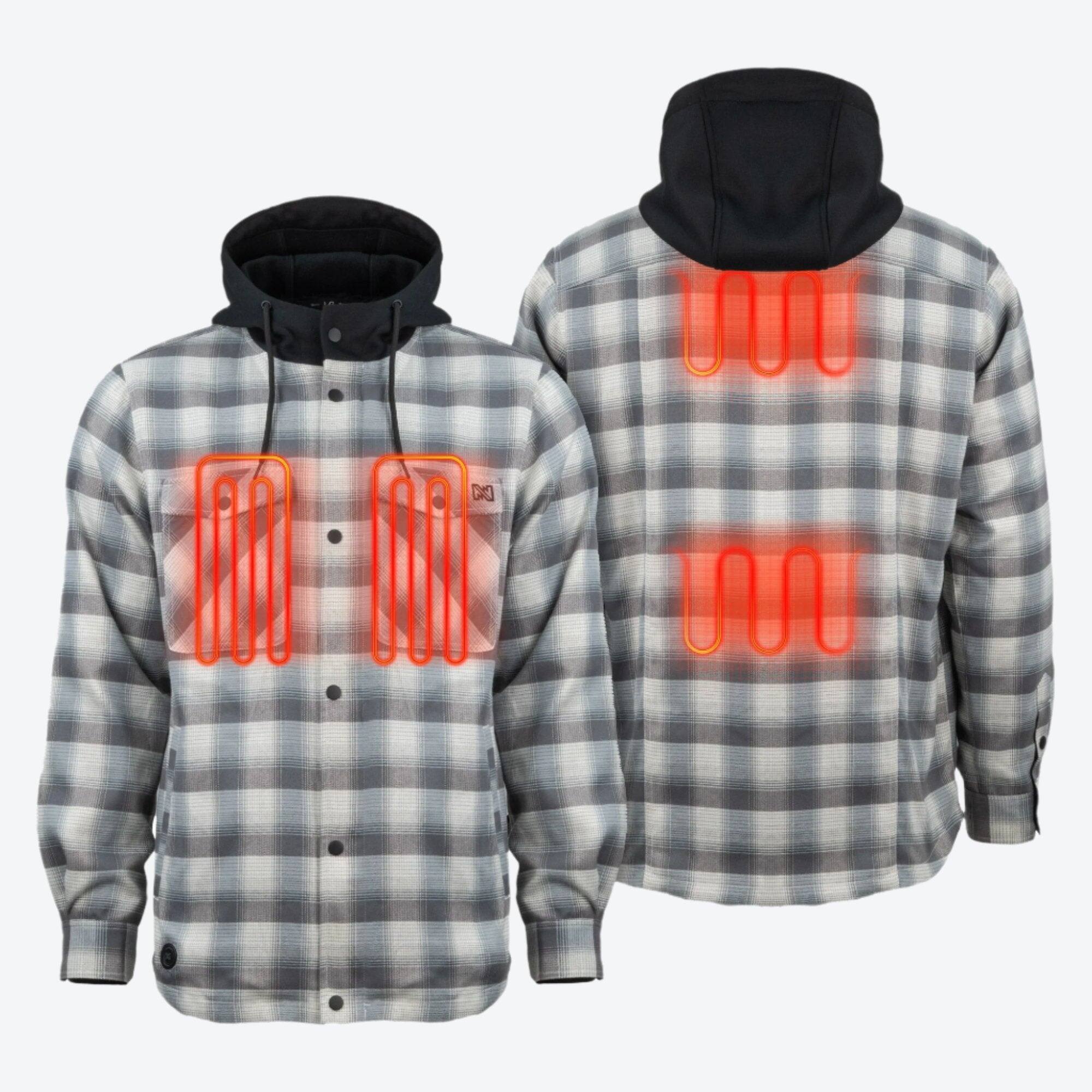 Alt View 1. Mobile Warming - Men's Flannel Heated Hoodie Jacket - Cream/Grey.