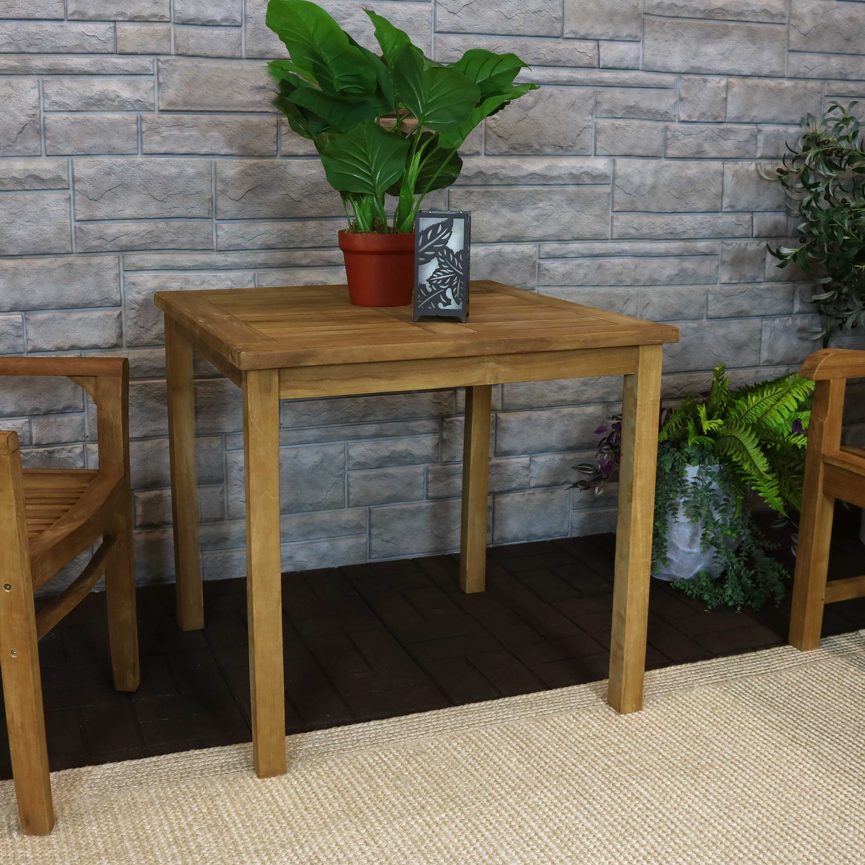Alt View 5. Sunnydaze - 31.5 in Solid Teak Square Patio Dining Table - Light Brown.