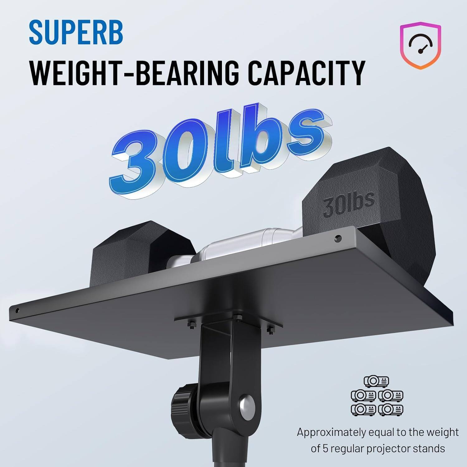 SUPERB WEIGHT-BEARING CAPACITY  
30lbs  
Approximately equal to the weight of 5 regular projector stands