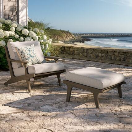 Front. Modway - Saratoga Outdoor Teak Wood Chair and Ottoman Set by Modway - Pebble.