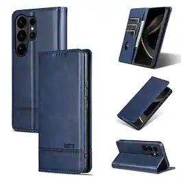 Dteck - Flip Wallet Case for Samsung Galaxy S26 Ultra,Magnetic Closure Card Slots Kickstand Cover,Shock-Absorbing TPU Cover - Blue