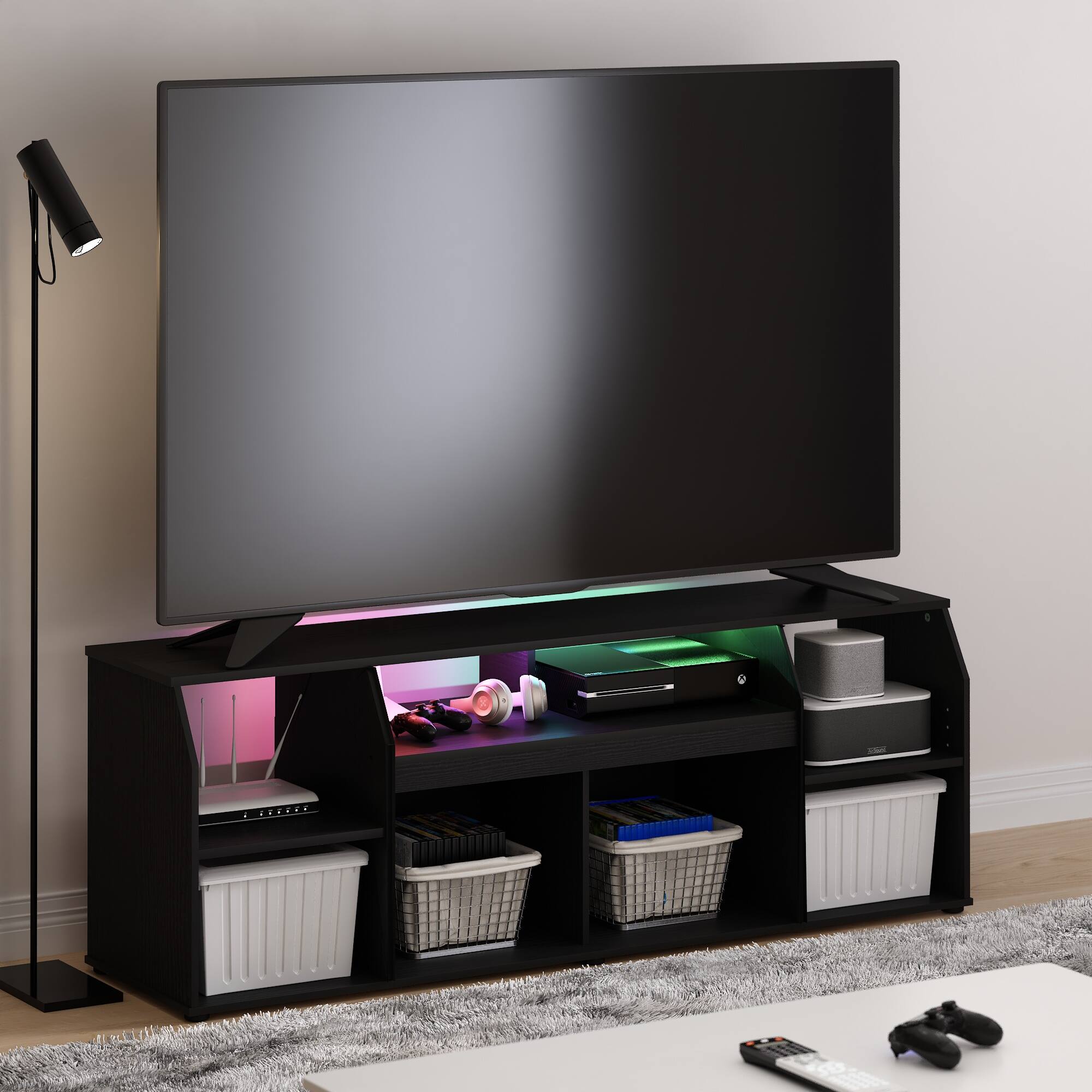 Alt View 7. Furinno - JAYA Large Media Console Table with LED For TV up to 65-Inch - Americano.