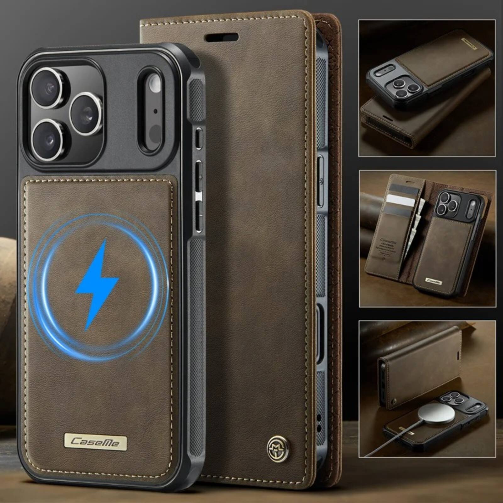 Alt View 7. UUCOVER - Magnetic Detachable Folio Wallet Case for Apple iPhone 17 Pro with RFID Card Slots, Compatible with MagSafe, Stand Cover - Coffee.