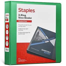 Staples - 1 1/2" 3-Ring View Binders, D-Ring - Green
