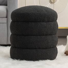 GOODSILO - Soft Velvet Round Ottoman Footrest Stool with Wooden Frame for Living Room and Bedroom Comfortable Seating - Black
