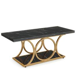 Kadyn - Center Coffee Table, Rectangle Living Room Table, 47.24" Center Table with Faux Marble Top Black & Gold - Black+Golden