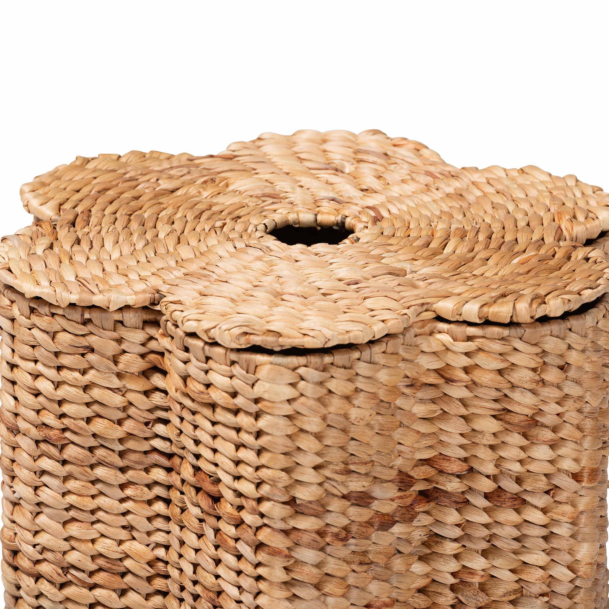 Left. bali & pari - Della Woven Seagrass Laundry Hamper - Handwoven Wicker Storage Basket with Scalloped Frame for Laundry Room or Bedroom - Natural Rattan.