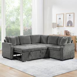 LUCKY ONE - 81.9" L-Shaped Sectional Sofa Bed w/ Pull-Out Sleeper & Hidden Storage Compartment - Gray