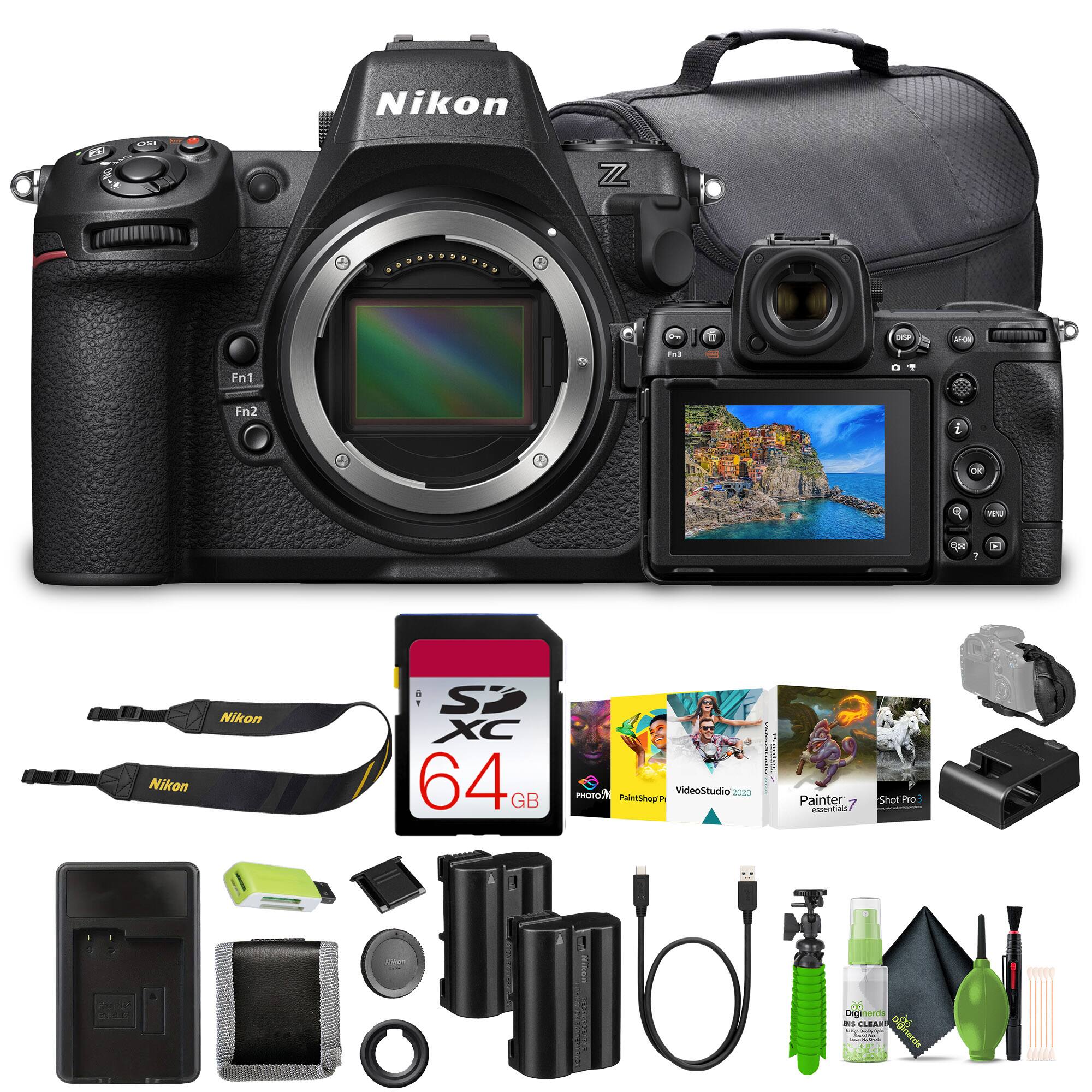 Nikon Z7

- 64 GB SDXC card
- Nikon battery
- Nikon charger
- USB cable
- Cleaning kit
- Lens cap
- Camera bag
- PaintShop Pro
- VideoStudio 2020
- Painter Essentials 7
- Shot Pro
- Lens hood
- Camera strap