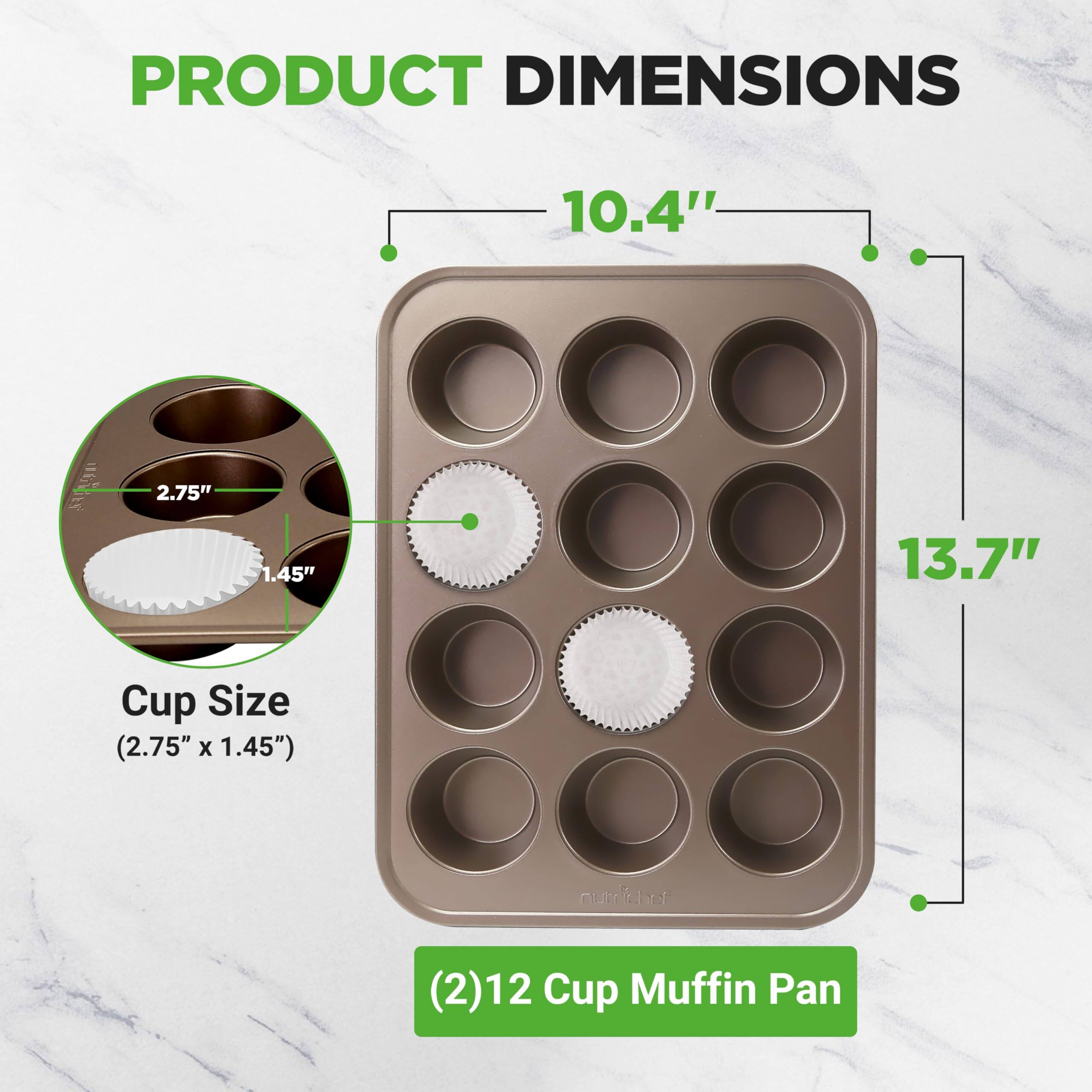 PRODUCT DIMENSIONS  
10.4" x 2.75" x 1.45"  
13.7"  
Cup Size (2.75" x 1.45")  
(2)12 Cup Muffin Pan