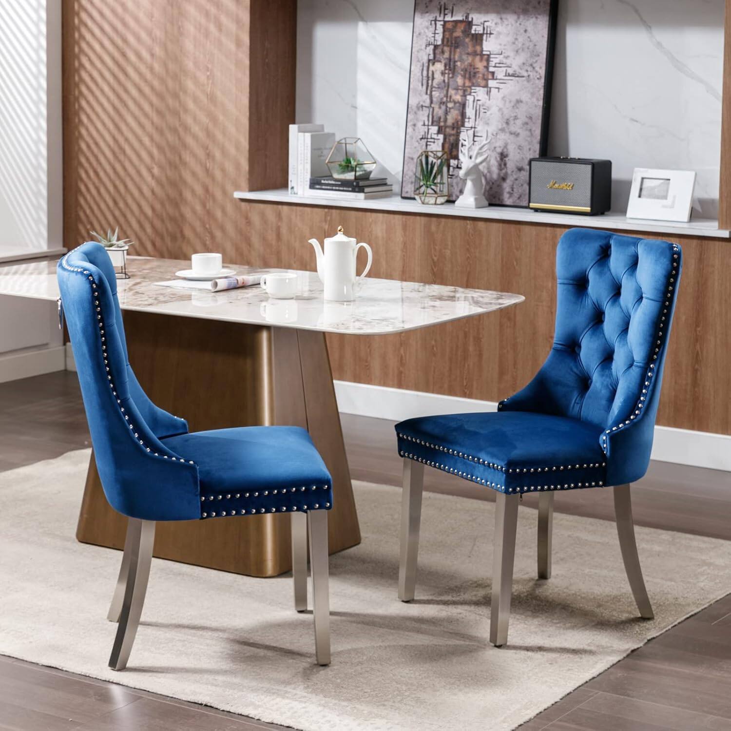 Alt View 2. Trinkets Crazed - Velvet Dining Chair Set of 2 Upholstered Tufted Dining Room Chair with Nailhead Trim - blue.