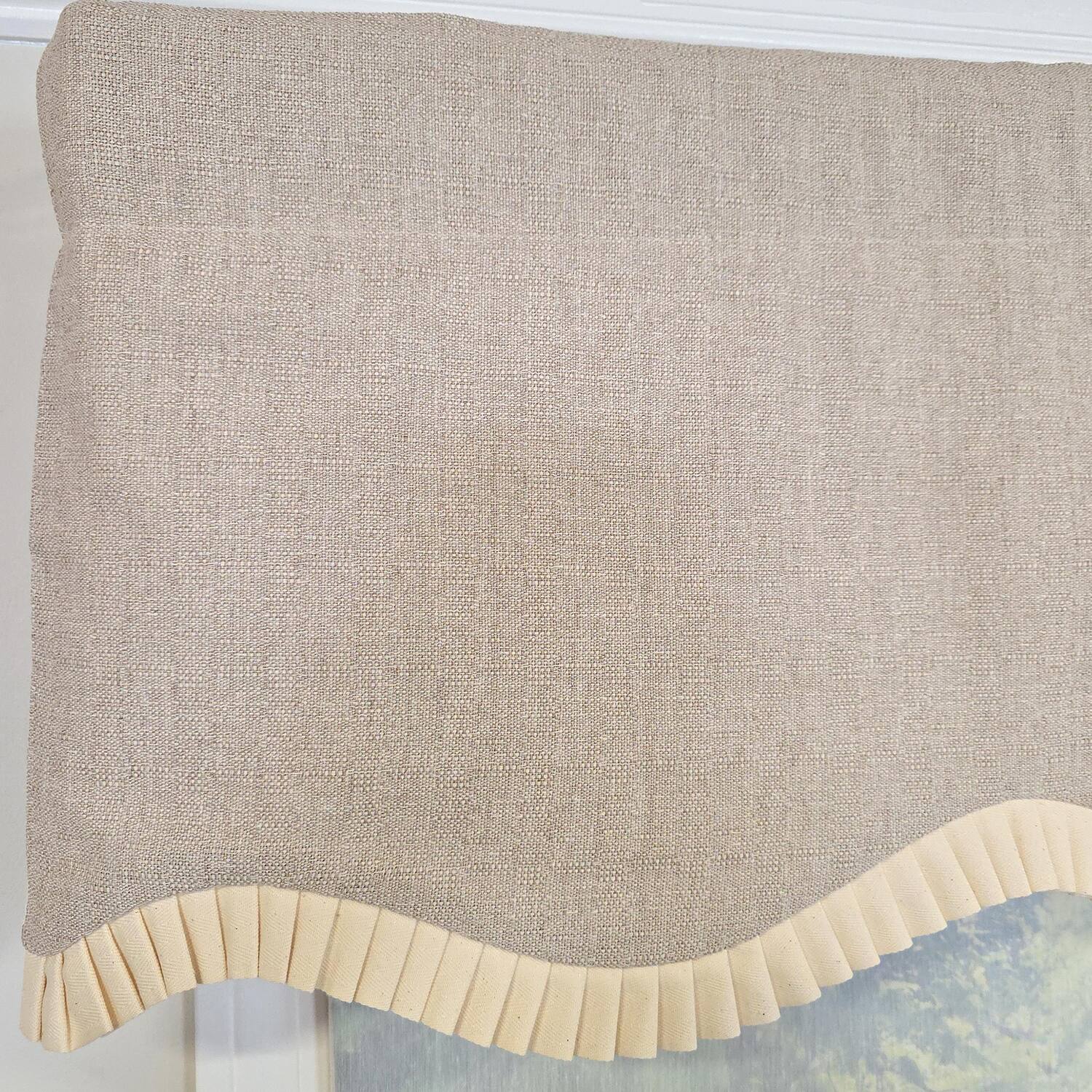 Alt View 2. RLF Home - RLF Home Denton Ruffled Provance Window Valance 100% Cotton Lined Rod Pocket 50" x 17" Beige - Beige.