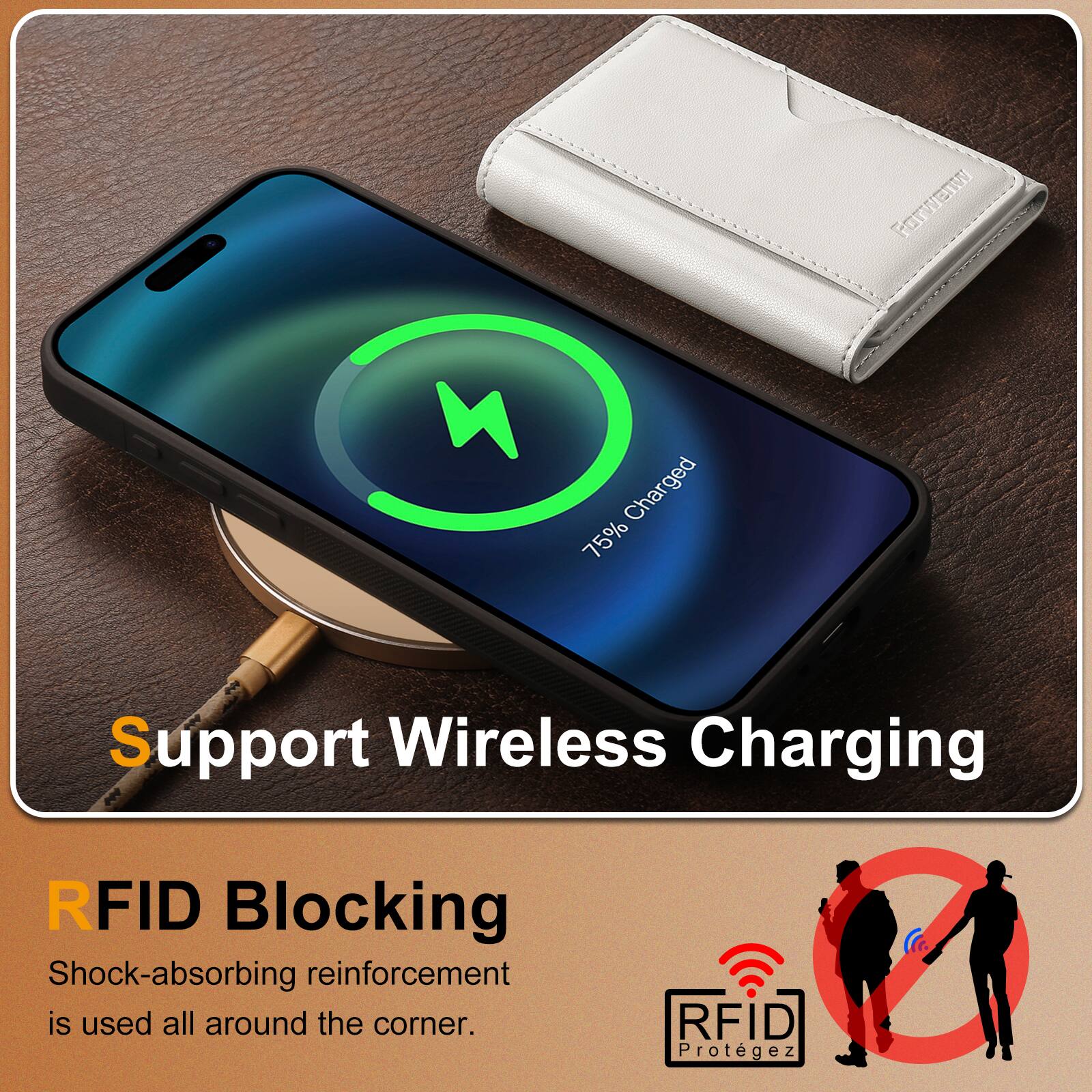 Support Wireless Charging

RFID Blocking
Shock-absorbing reinforcement is used all around the corner.