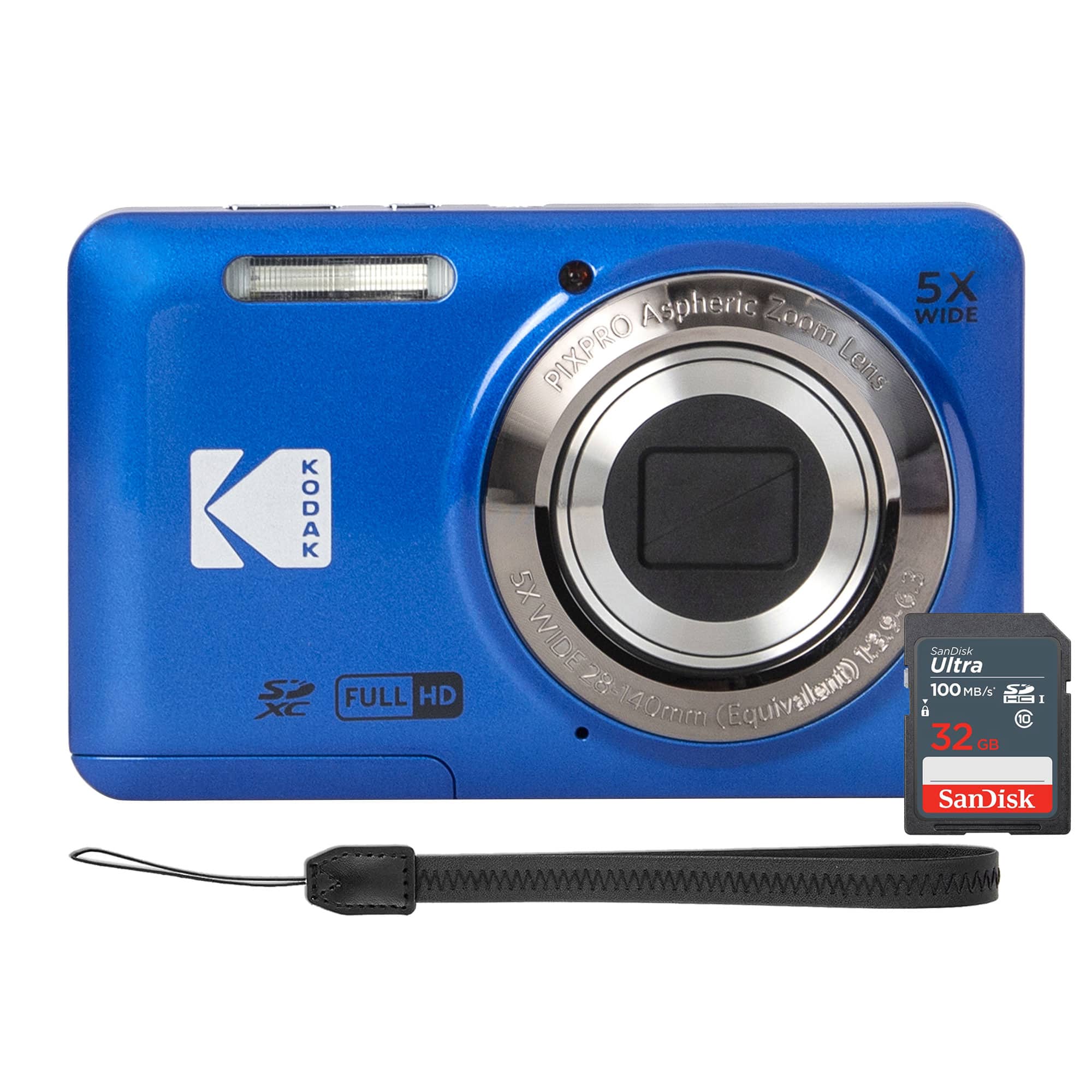 Kodak - PIXPRO FZ55 16MP Digital Camera, SanDisk 32GB SDHC Ultra 100MB/s - Blue