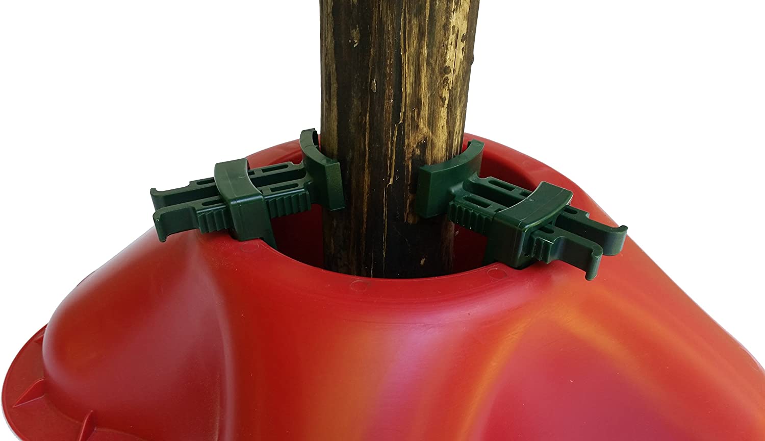 Alt View 2. Northlight - Red Christmas Tree Stand with Clamping System - For Live Trees up to 7' - Red.