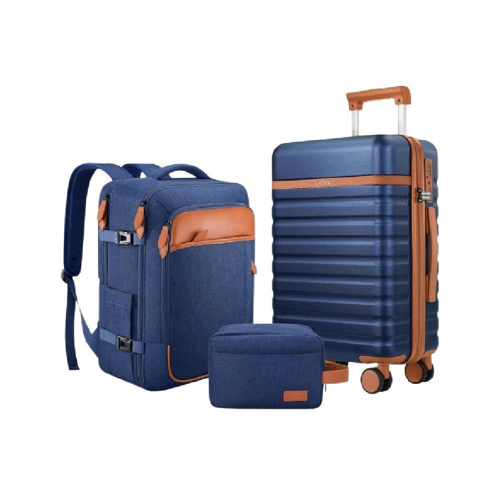 Front. Circus Cirle - Circus Cirle 3-Piece Blue Hardside Luggage Set With Backpack - Blue.