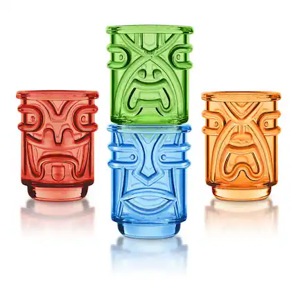 Front. Final Touch - Tiki Shot Glasses, Multicolor, Set of 4 - Multicolor.