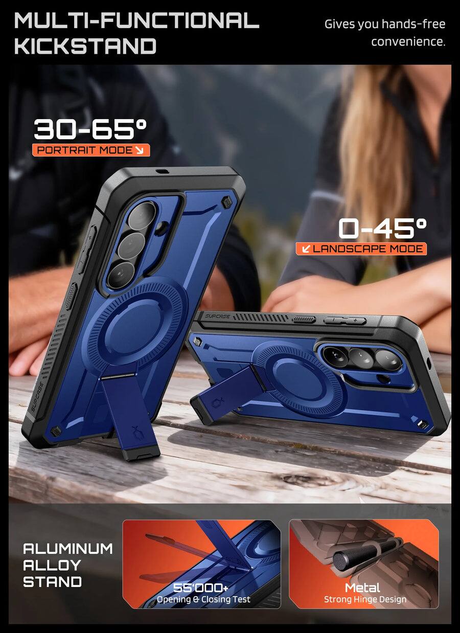 MULTI-FUNCTIONAL KICKSTAND  
Gives you hands-free convenience.  

30-65° PORTRAIT MODE  
0-45° LANDSCAPE MODE  

ALUMINUM ALLOY STAND  
55,000+ Opening & Closing Test  
Metal Strong Hinge Design