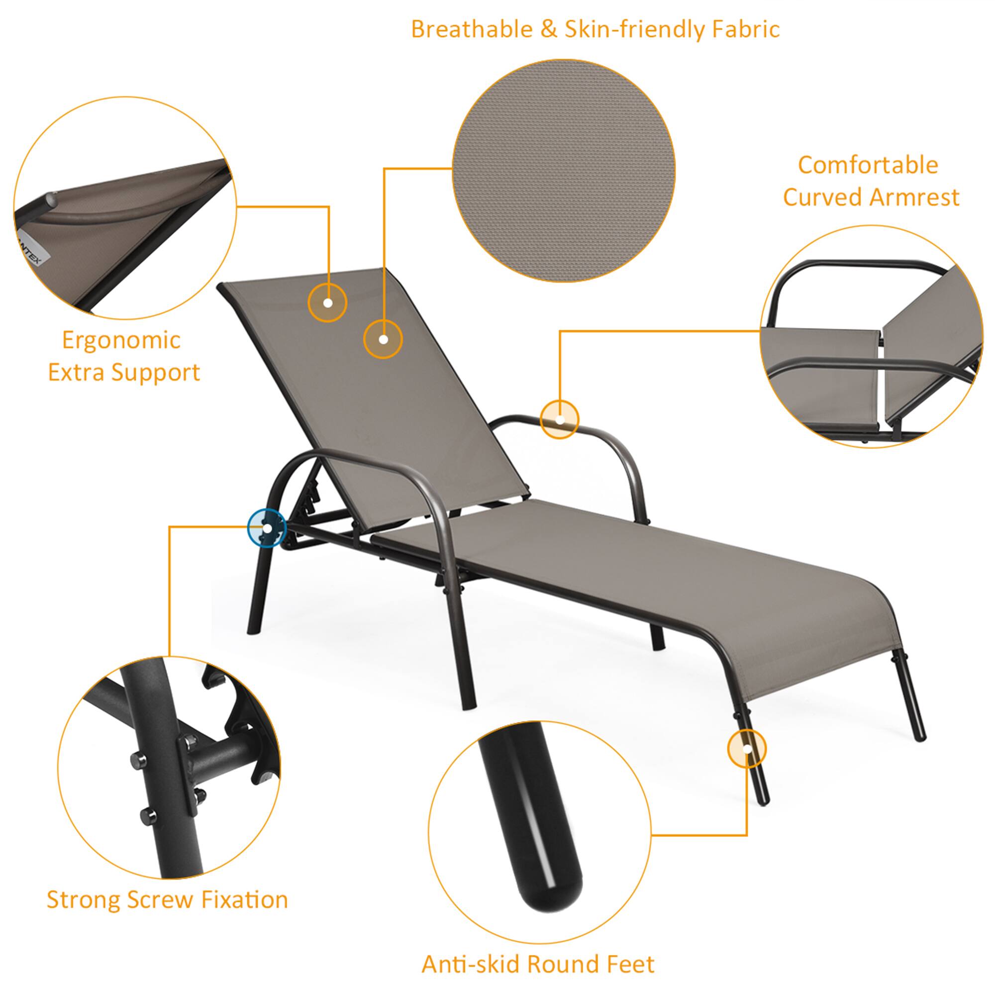 Breathable & Skin-friendly Fabric, Comfortable Curved Armrest, Ergonomic Extra Support, Strong Screw Fixation, Anti-skid Round Feet