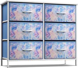 Sorbus - Dresser with 6 Drawers, Furniture Storage Tower Unit for Bedroom, Hallway, Closet Wood Top Fabric Drawers Chest - Blue Tie-Dye
