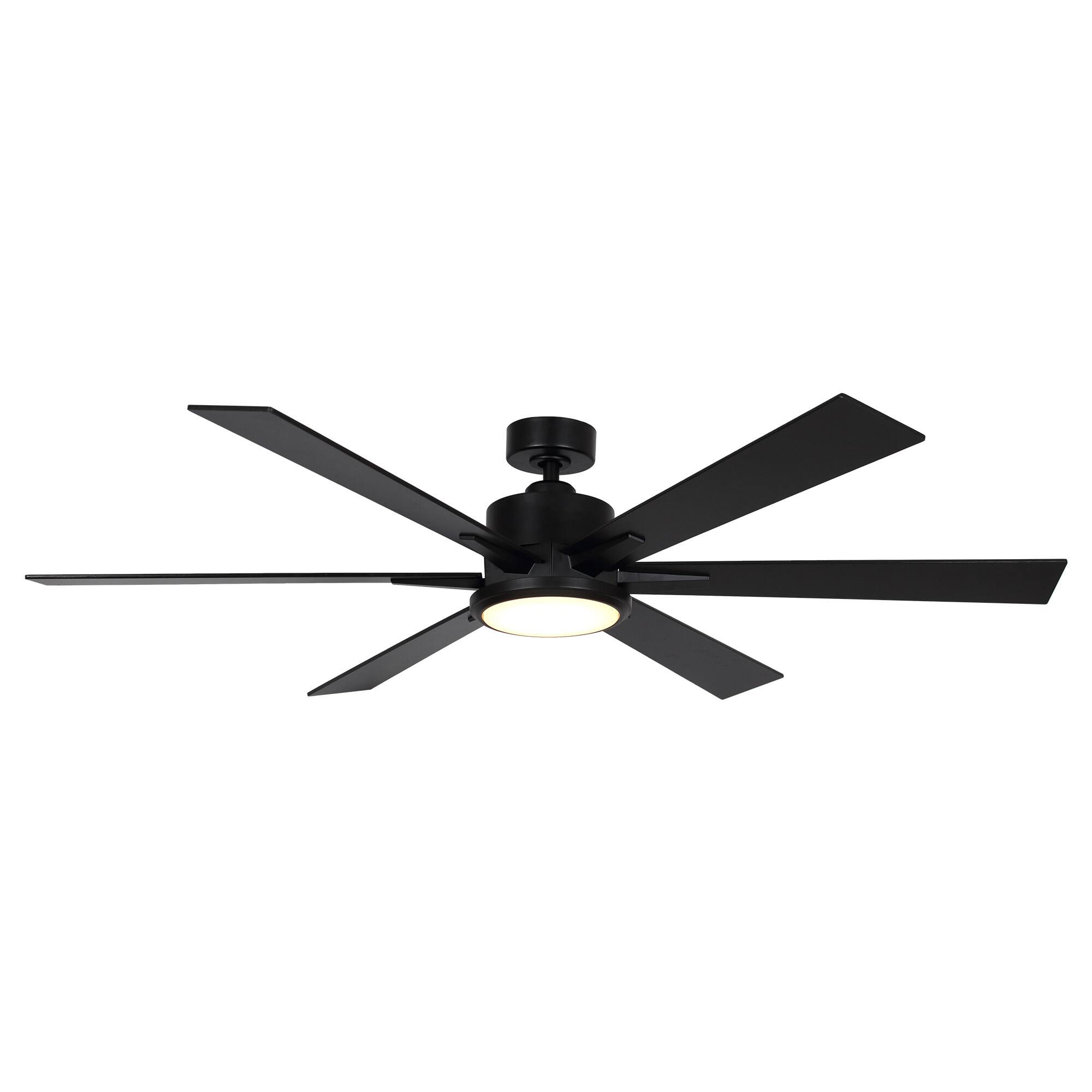 Alt View 2. Parrot Uncle - 65" Modern 6-Blade Black LED Ceiling Fan with Remote Control - Black.