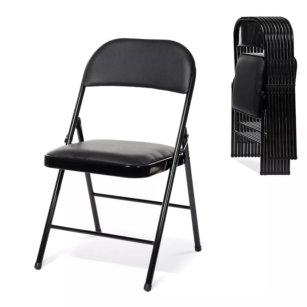 Front. Essen Blissed - 10 Pack Folding Chairs with Padded Seats for Events Home Office, Pu Leather Folding Chair Black - Black.