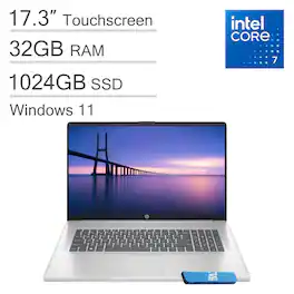 HP - 17 2025 Core i7 150U HD+ Touchscreen Laptop - 32GB RAM - 1TB SSD - Numeric Keypad - Windows 11 - Natural Silver