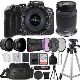 Canon - EOS R10 Mirrorless Camera with 18-45mm Lens + 55-210mm f/5-7.1 Lens Bundle - Black