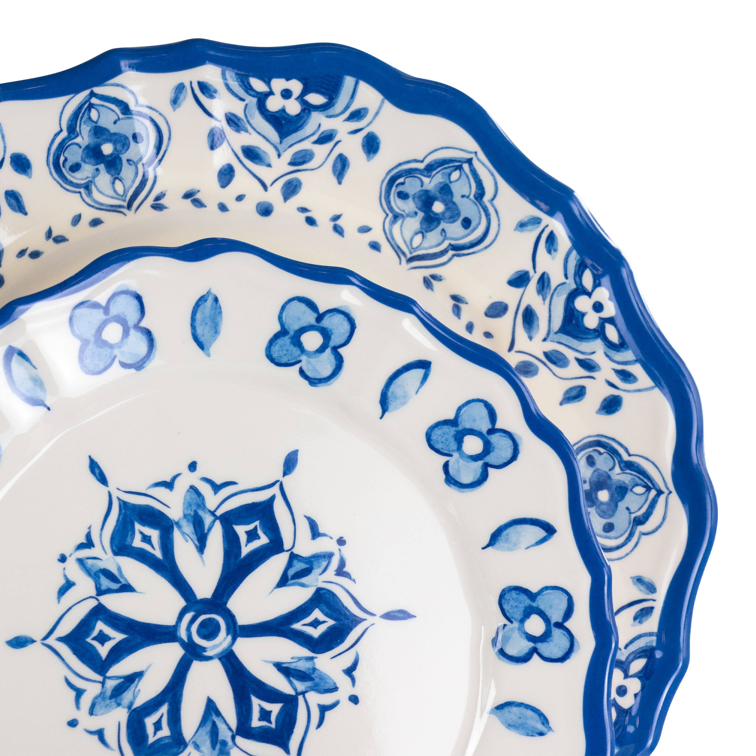 Alt View 2. Elama - Elama Blue Garden 12 Piece Scalloped Lightweight Melamine Dinnerware Set in Blue - Blue.