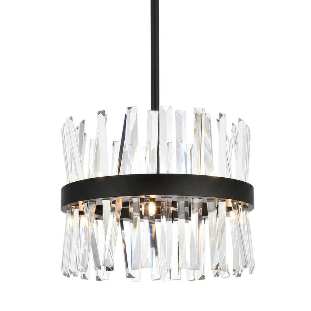 Front. Elegant Lighting - Serephina 16 inch crystal round pendant light in black - Black.