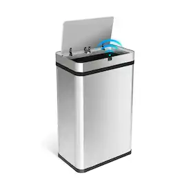 Innovaze - 16-Gallon Stainless Steel Rectangular Motion Sensor Trash Can, Easy-Assembly Modular Design, Fingerprint-Resistant - Silver