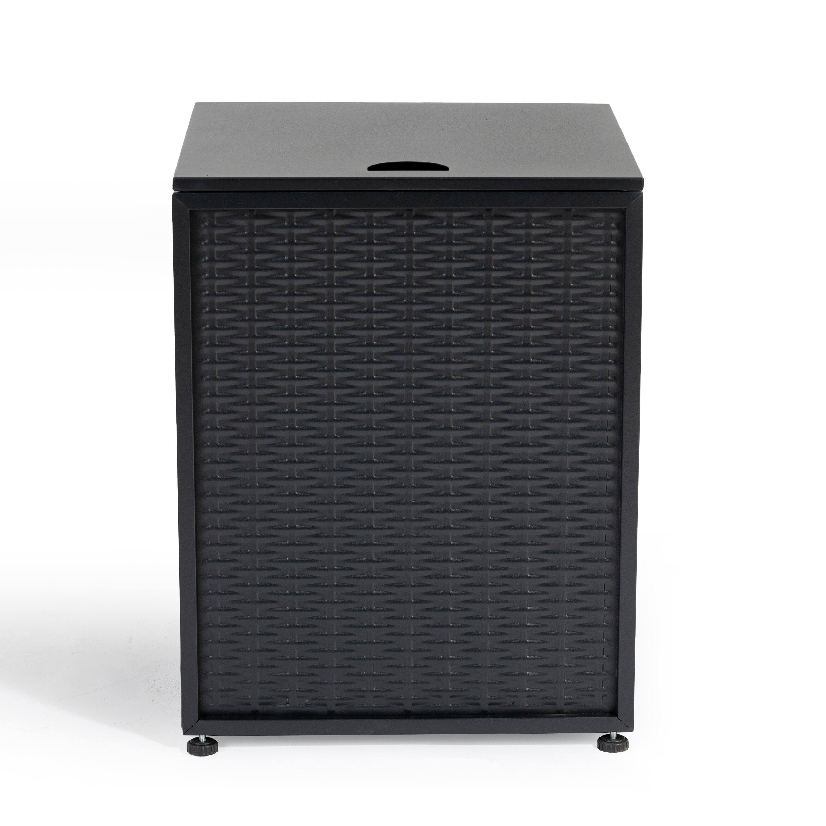 Left. Mondawe - Imitation Woven Rattan Surface Propane Tank Cover Table - Black.