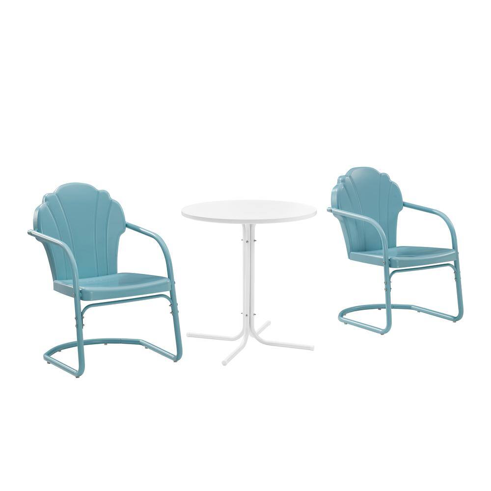 Alt View 8. Crosley Furniture - Tulip 3Pc Retro Outdoor Bistro Set - Bistro Table & 2 Chairs - Pastel Blue Satin.